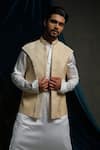 Runit Gupta_Cream Linen, Cotton, , Vegan Beads Broad Embroidered Bundi And Kurta Set _Online_at_Aza_Fashions