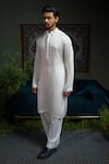 Buy_Runit Gupta_Cream Linen, Cotton, , Vegan Beads Broad Embroidered Bundi And Kurta Set 