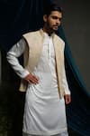 Shop_Runit Gupta_Cream Linen, Cotton, , Vegan Beads Broad Embroidered Bundi And Kurta Set _Online