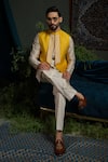 Buy_Runit Gupta_Yellow Chanderi Silk Beads Mari Ombre Nehru Jacket _Online_at_Aza_Fashions