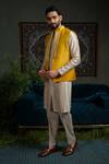 Shop_Runit Gupta_Yellow Chanderi Silk Beads Mari Ombre Nehru Jacket _Online_at_Aza_Fashions