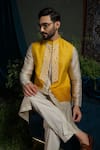 Runit Gupta_Yellow Chanderi , Vegan Beads, Embroidery Mari Ombre Bundi And Kurta Set _at_Aza_Fashions
