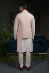 Shop_Runit Gupta_Peach Linen, Cotton, Chanderi , Vegan Arch Lapel Rose Bundi And Kurta Set _at_Aza_Fashions