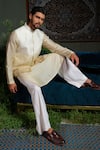 Runit Gupta_Beige Chanderi Silk Embroidery Lotus Ombre Nehru Jacket _Online_at_Aza_Fashions
