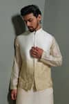 Runit Gupta_Beige Chanderi , Vegan Embroidery Lotus Ombre Bundi And Kurta Set _Online_at_Aza_Fashions