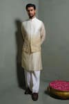 Buy_Runit Gupta_Beige Chanderi , Vegan Embroidery Lotus Ombre Bundi And Kurta Set _at_Aza_Fashions