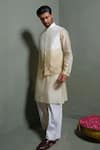 Shop_Runit Gupta_Beige Chanderi , Vegan Embroidery Lotus Ombre Bundi And Kurta Set _Online_at_Aza_Fashions