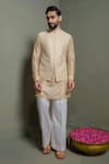 Runit Gupta_Cream Chanderi Silk Embroidery Amoeba Patch Stripes Nehru Jacket _Online_at_Aza_Fashions