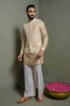 Buy_Runit Gupta_Cream Chanderi Silk Embroidery Amoeba Patch Stripes Nehru Jacket _Online_at_Aza_Fashions