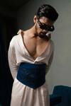 Runit Gupta_Blue Embroidery Feather Belt _Online_at_Aza_Fashions