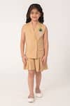 Buy_Partykles_Beige Embroidery, Sequins Pineapple Double Breasted Blazer And Shorts _Online_at_Aza_Fashions