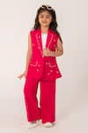Buy_Partykles_Fuchsia Embroidery Ladybug Sleeveless Blazer And Trouser Set _Online_at_Aza_Fashions
