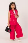 Partykles_Fuchsia Embroidery Ladybug Sleeveless Blazer And Trouser Set _at_Aza_Fashions