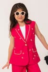 Buy_Partykles_Fuchsia Embroidery Ladybug Sleeveless Blazer And Trouser Set 