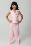 Shop_Partykles_Peach Embroidery Mini Beasted Waistcoat And Trouser Set _at_Aza_Fashions