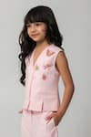 Partykles_Peach Embroidery Mini Beasted Waistcoat And Trouser Set _at_Aza_Fashions
