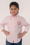 Buy_Partykles_Pink Cotton Embroidery Badge Motif And Ladybug Shirt _at_Aza_Fashions