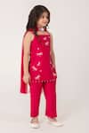 Buy_Partykles_Red Net Embroidery, Beads Dragonfly Strappy Kurta Set _Online_at_Aza_Fashions