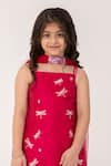 Partykles_Red Net Embroidery, Beads Dragonfly Strappy Kurta Set _at_Aza_Fashions