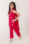 Buy_Partykles_Red Net Embroidery, Beads Dragonfly Strappy Kurta Set 