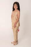 Buy_Partykles_Beige Chanderi Beads, Sequins, Fabric Flowers Hand Work Strappy Kurta And Pant Set _Online_at_Aza_Fashions