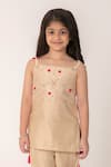 Buy_Partykles_Beige Chanderi Beads, Sequins, Fabric Flowers Hand Work Strappy Kurta And Pant Set 