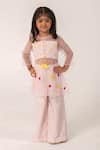 Buy_Partykles_Pink Organza Embroidery, Patchwork, Sequins Lotus Patch Work Kurta And Pant Set _at_Aza_Fashions