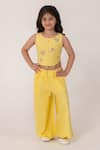 Buy_Partykles_Yellow Embroidery Insect Crop Top And Wide Leg Pant Set _at_Aza_Fashions