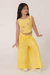 Partykles_Yellow Embroidery Insect Crop Top And Wide Leg Pant Set _Online_at_Aza_Fashions