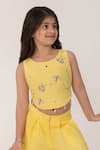 Partykles_Yellow Embroidery Insect Crop Top And Wide Leg Pant Set _at_Aza_Fashions