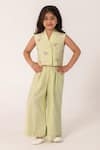Buy_Partykles_Green Cotton, Silk Embroidery Dragonfly Shawl Collar Co-ord Set _at_Aza_Fashions