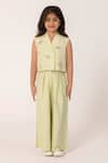 Partykles_Green Cotton, Silk Embroidery Dragonfly Shawl Collar Co-ord Set _Online_at_Aza_Fashions