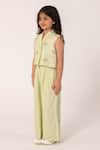 Shop_Partykles_Green Cotton, Silk Embroidery Dragonfly Shawl Collar Co-ord Set _Online_at_Aza_Fashions