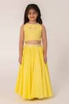 Buy_Partykles_Yellow Polyester, Silk Embroidery Dragonfly Crop Top And Skirt Set _Online_at_Aza_Fashions