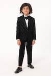 Buy_Partykles_Black Polyester, Suiting Sequins, Embroidery Tuxedo Coat Pant Shirt And Bowtie Set _at_Aza_Fashions