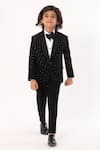 Partykles_Black Polyester, Suiting Sequins, Embroidery Tuxedo Coat Pant Shirt And Bowtie Set _Online_at_Aza_Fashions