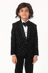 Shop_Partykles_Black Polyester, Suiting Sequins, Embroidery Tuxedo Coat Pant Shirt And Bowtie Set _Online_at_Aza_Fashions