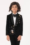 Shop_Partykles_Black Velvet Sequins, Stones, Embroidery Star Tuxedo Set _Online_at_Aza_Fashions