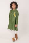 Partykles_Green Chanderi Embroidery Cheetah Chest Motif Kurta Set _Online_at_Aza_Fashions