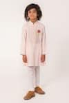 Buy_Partykles_Pink Cotton, Silk Embroidery Lotus Kurta And Pant Set _at_Aza_Fashions