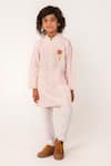 Partykles_Pink Cotton, Silk Embroidery Lotus Kurta And Pant Set _Online_at_Aza_Fashions