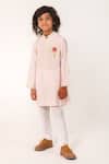 Shop_Partykles_Pink Cotton, Silk Embroidery Lotus Kurta And Pant Set _at_Aza_Fashions