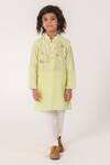 Partykles_Green Chanderi Embroidery Bee Hive And Butterfly Kurta Set _Online_at_Aza_Fashions