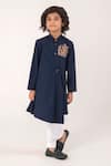 Partykles_Navy Suiting Embroidery Drape Silhouette Kurta And Pant Set _Online_at_Aza_Fashions