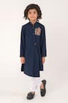 Buy_Partykles_Navy Suiting Embroidery Drape Silhouette Kurta And Pant Set _at_Aza_Fashions