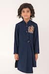 Buy_Partykles_Navy Suiting Embroidery Drape Silhouette Kurta And Pant Set _Online_at_Aza_Fashions