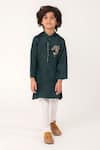 Buy_Partykles_Green Linen, Silk Embroidery Cheetah Face Kurta And Pant Set _Online_at_Aza_Fashions