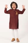 Shop_Partykles_Maroon Embroidery Tiger Kurta And Pant Set _Online_at_Aza_Fashions