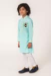 Partykles_Aqua Cotton Satin Embroidery Toucan Bird Kurta And Pant Set _Online_at_Aza_Fashions
