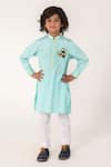 Buy_Partykles_Aqua Cotton Satin Embroidery Toucan Bird Kurta And Pant Set _at_Aza_Fashions